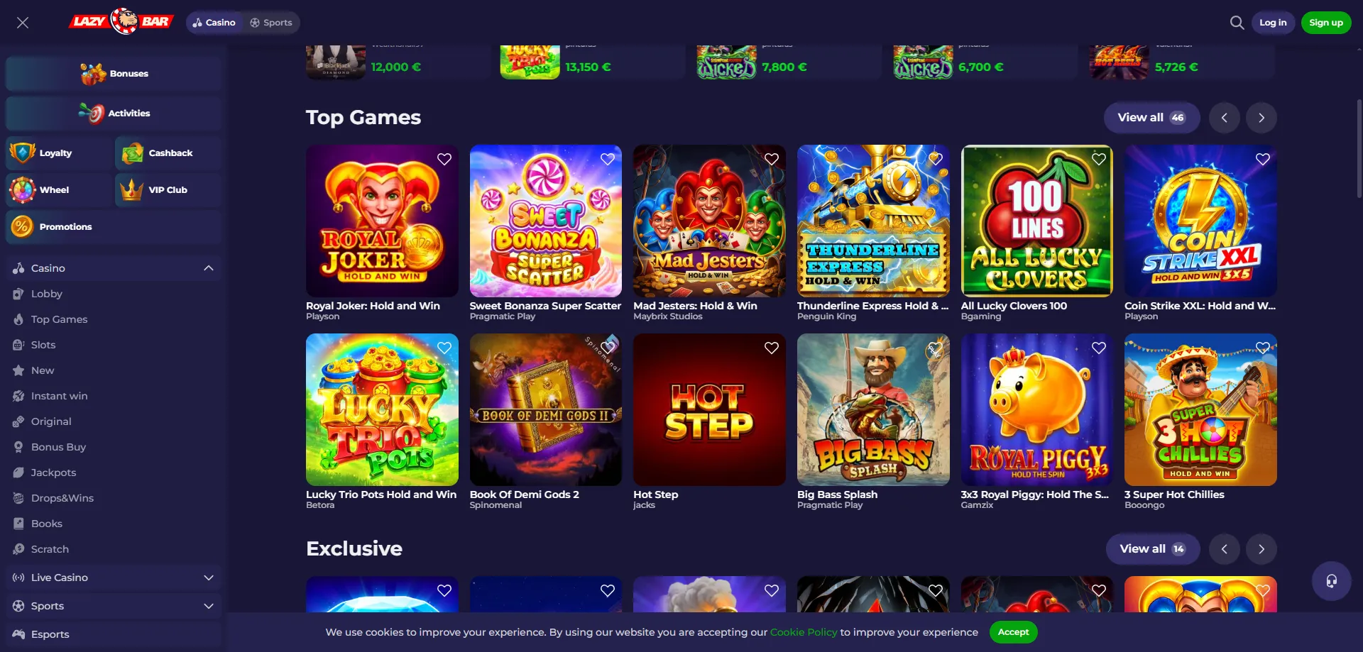 Slot machine e giochi da tavolo su Lazybar Casino — catalogo completo