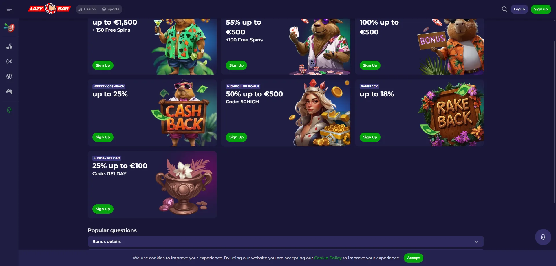 Promozioni e cashback settimanali su Lazybar Casino per giocatori italiani