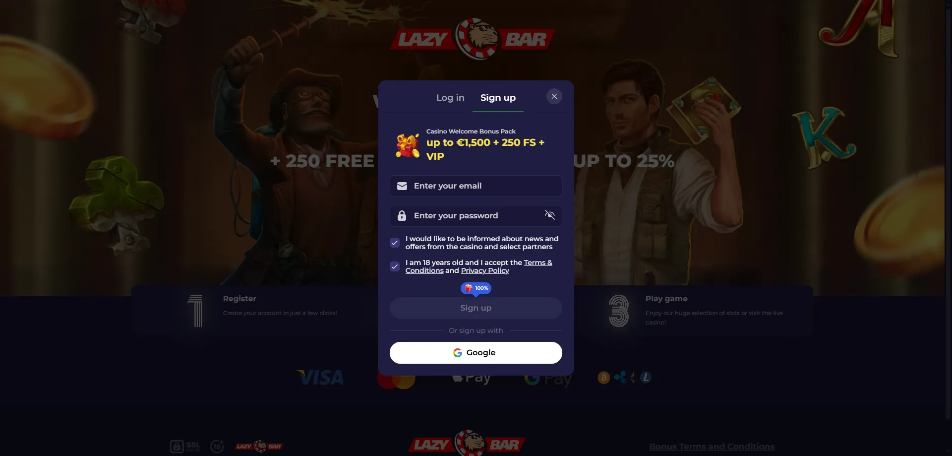 Registrazione rapida a Lazybar Casino Italia — crea il tuo account